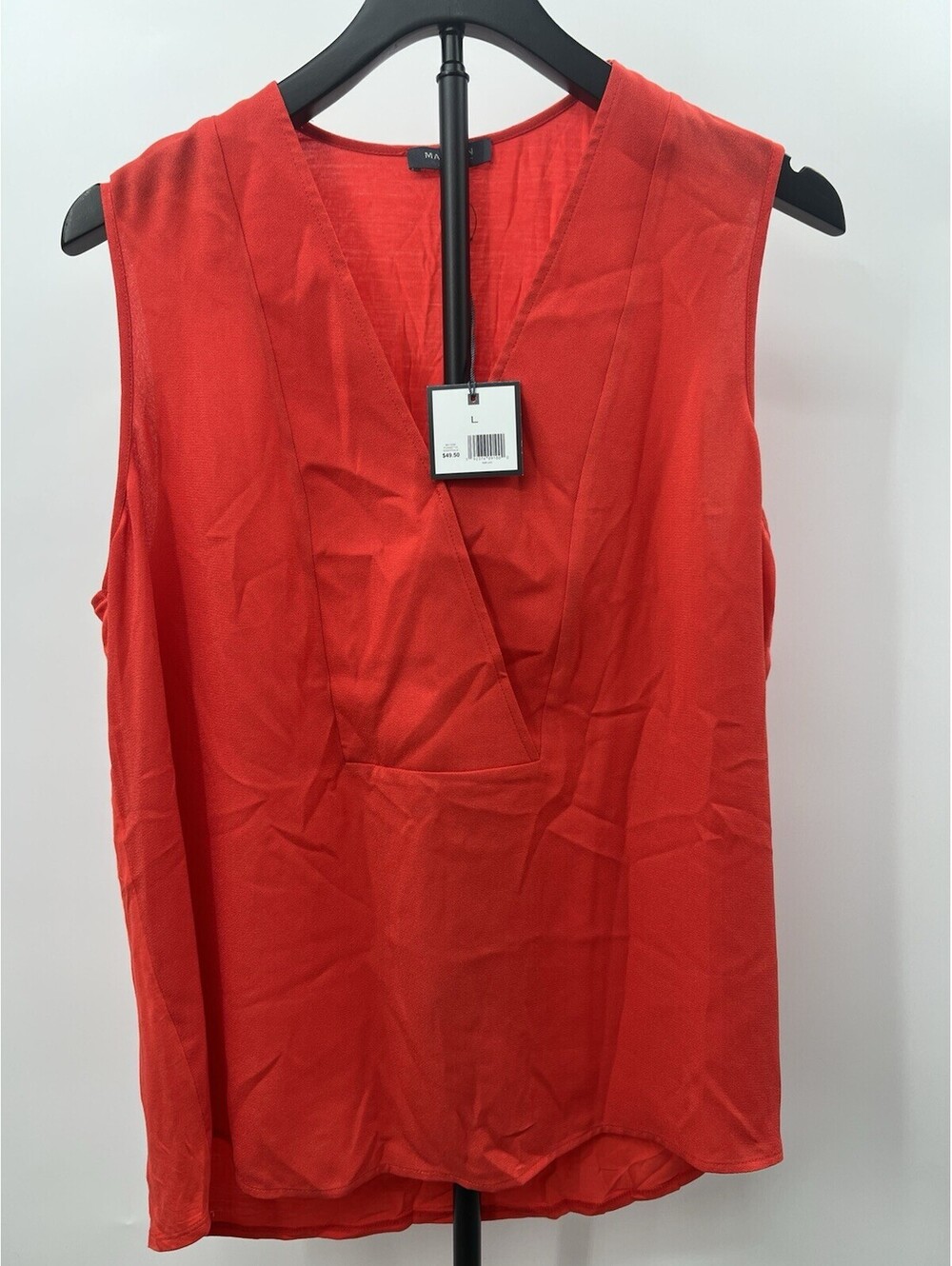 Madison Top Womens Sleeveless V Neck Wrap Tank Red Poinsettia Blouse L